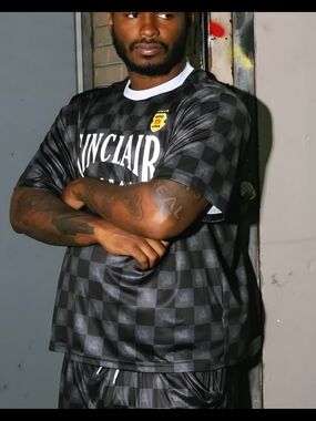 Sinclair Black Checkered Short-Sleeve Jersey with Crest